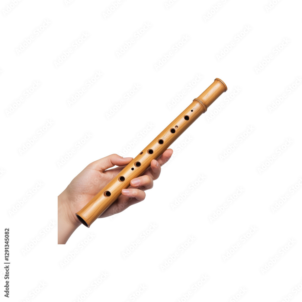 Hand Holding Bamboo Flute on Isolated Background in Studio Lighting Hand Holding Bamboo Flute on Isolated Background in Studio Lighting