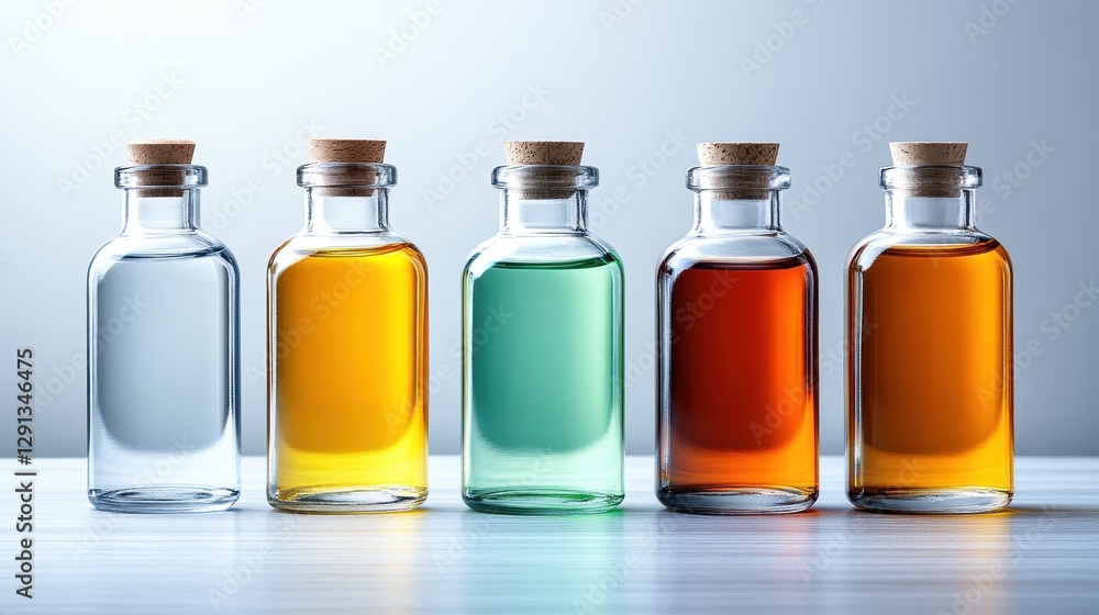 A stunning arrangement of glass bottles filled with colorful liquids displays an appealing aesthetic, perfect for evoking curiosity and creativity in designs. A stunning arrangement of glass bottles filled with colorful liquids displays an appealing aesthetic, perfect for evoking curiosity and creativity in designs.