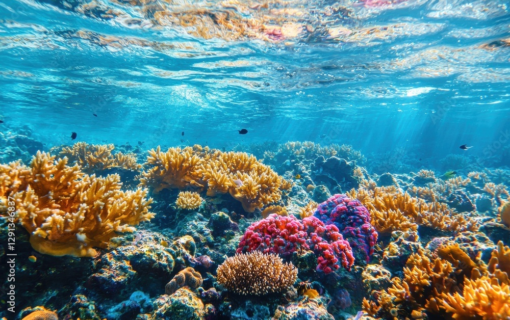Fototapeta premium Colorful coral reef teeming with exotic marine life and crystal-clear water