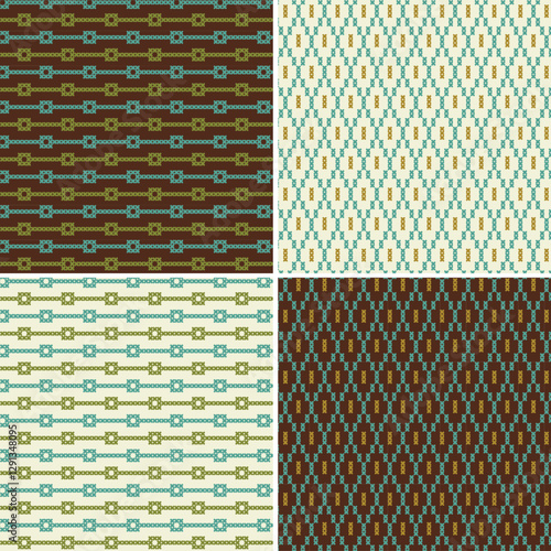 cross stitch seamless stripe and argyle patterns blue green brown