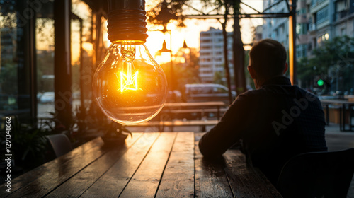 Innovation And Leadership Concept With A Glowing Light Bulb photo