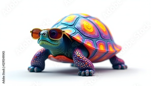 Colorful tortoise with wearing chasma photo