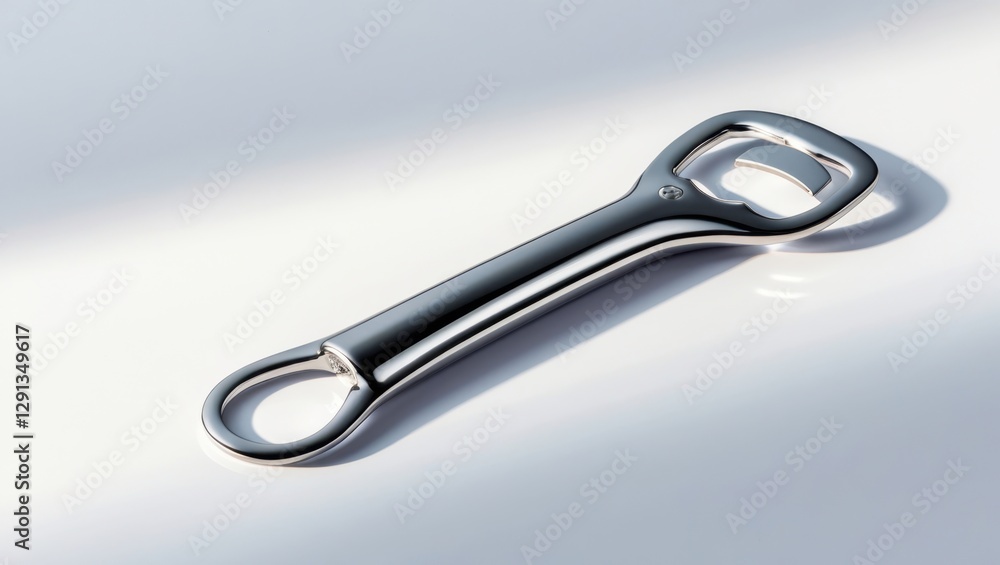 Precision Machined Chrome Bottle Opener With High Reflection on White Surface Precision Machined Chrome Bottle Opener With High Reflection on White Surface