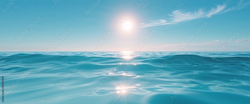 Fototapeta premium Two different shades of blue ocean with a sun in the sky.