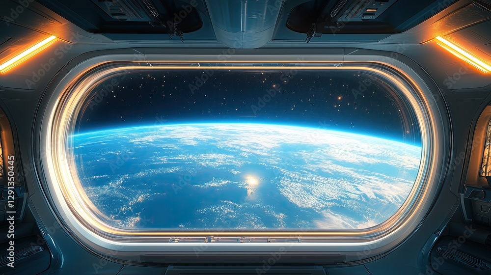 Stunning view of Earth from a spaceship window, showcasing the beauty of our planet against a starry background. Stunning view of Earth from a spaceship window, showcasing the beauty of our planet against a starry background.