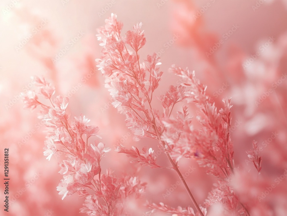 Fototapeta premium Beautiful pink flowers blooming in bright sunlight against a clear blue sky background