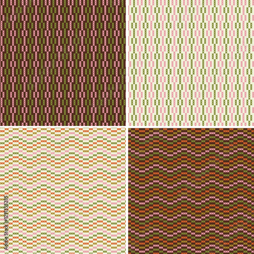 cross stitch seamless zig zag stripe patterns pink orange green brown