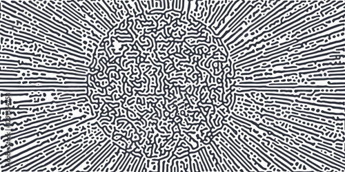 Abstract rays  lines on white background. Chaotic lines texture. Pattern with labirint sun.