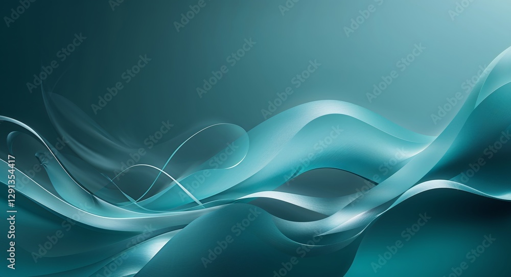 Fototapeta premium Deep Blue Aquamarine Gradient Abstract Background with Curved Shapes and Soft Ambient Light.
