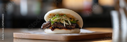 Delicious Bao Bun with Braised Short Rib and Fresh Toppings