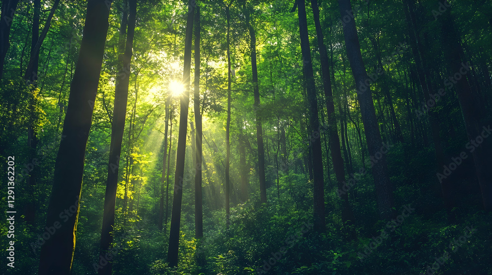 Naklejka premium Ecotourism promotion through radiant woodland imagery
