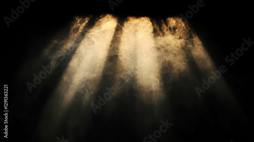 Atmospheric gold light rays illuminating mystic smoke for magical effects
