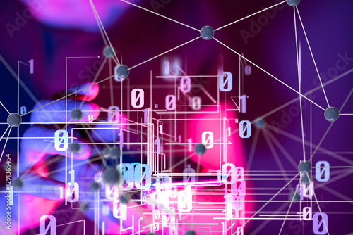 Global network. Blockchain. 3D illustration. Neural networks and artificial intelligence. Abstract