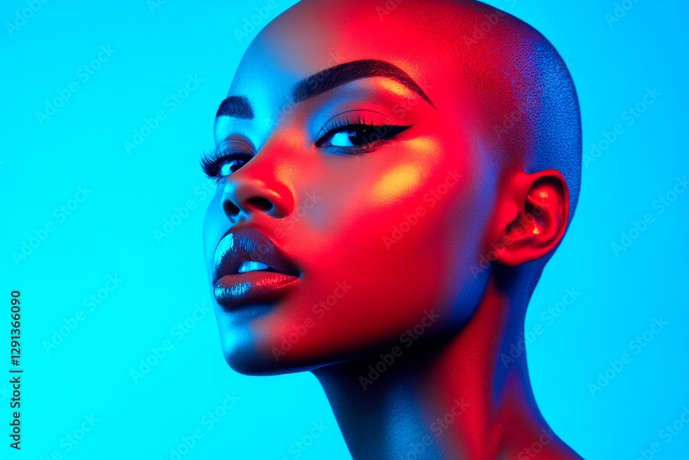 Attractive calm black girl - for ads, media and digital use. Short coiffure - bald head - no hair. Commercial marketing conceptual art. African american model concept. African american glamour. Attractive calm black girl - for ads, media and digital use. Short coiffure - bald head - no hair. Commercial marketing conceptual art. African american model concept. African american glamour.