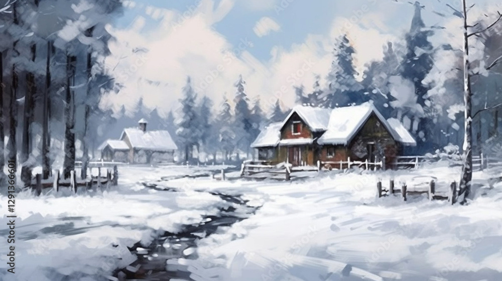 Naklejka premium fields and mountains covered with snow 