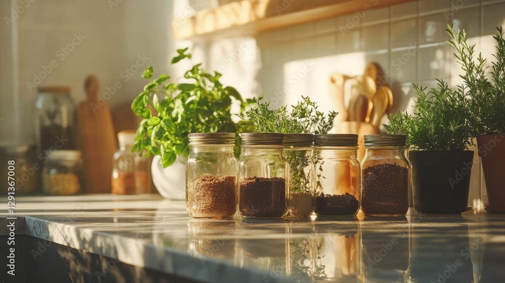 Fototapeta premium Assorted Spices in Glass Jars – A Symphony of Flavors