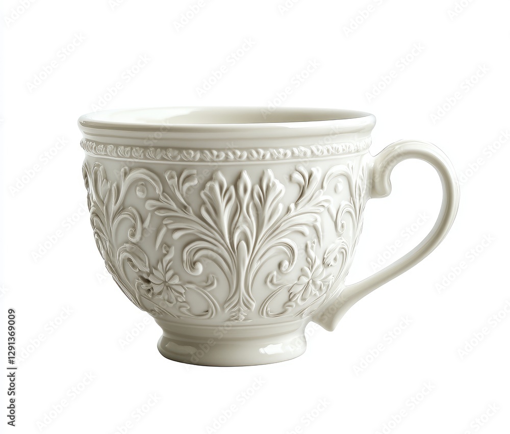 Ornate Cream Teacup on White Background (1) Ornate Cream Teacup on White Background (1)