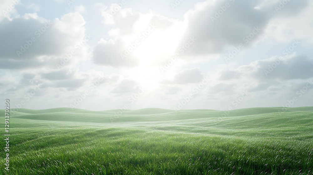 Obraz premium A serene landscape showcases rolling green hills under a bright sky