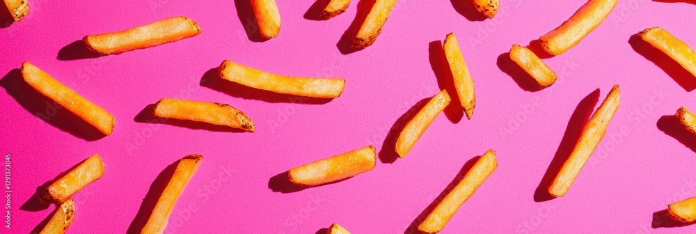 Floating fries with smoky chipotle sauce bursts on Bold Magenta Background Floating fries with smoky chipotle sauce bursts on Bold Magenta Background