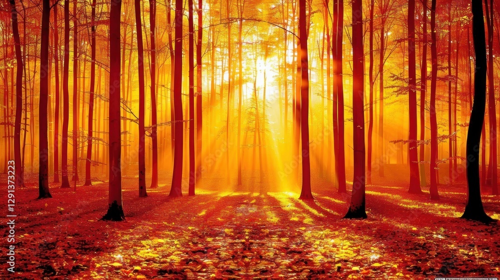 Fototapeta premium the view of the trees is decorated with sunlight