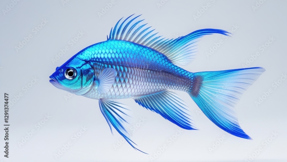 Fototapeta premium Iridescent Blue Beta Fish Displayed Against a Neutral Backdrop in Detailed Close Up