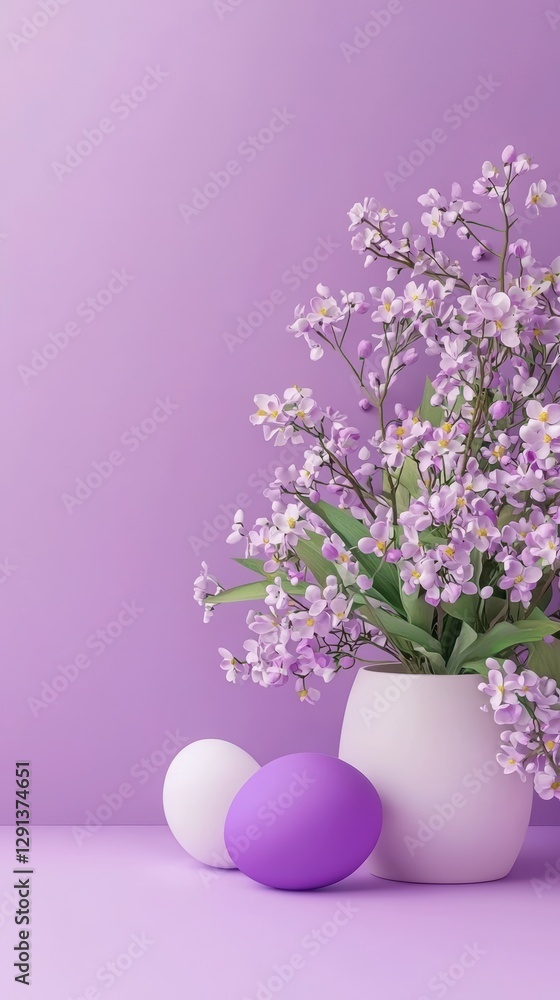 Fototapeta premium Easter Purple 3d background minimalistic mockup with space for text