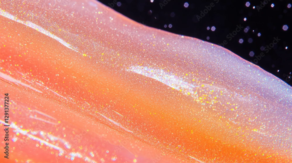 Fototapeta premium Close-up of shimmering matte lipstick texture with fine glitter for beauty design