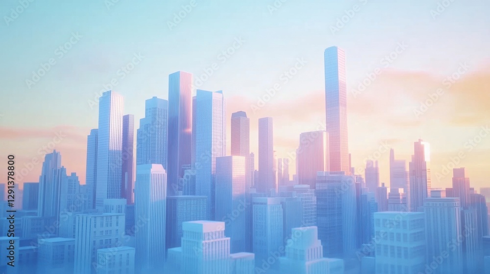 Fototapeta premium Urban Skyline at Sunset Glow