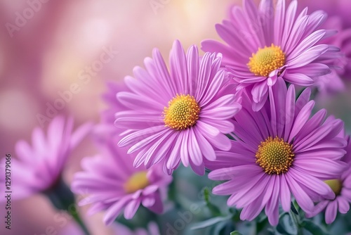 Blooming purple daisies creating stunning floral background