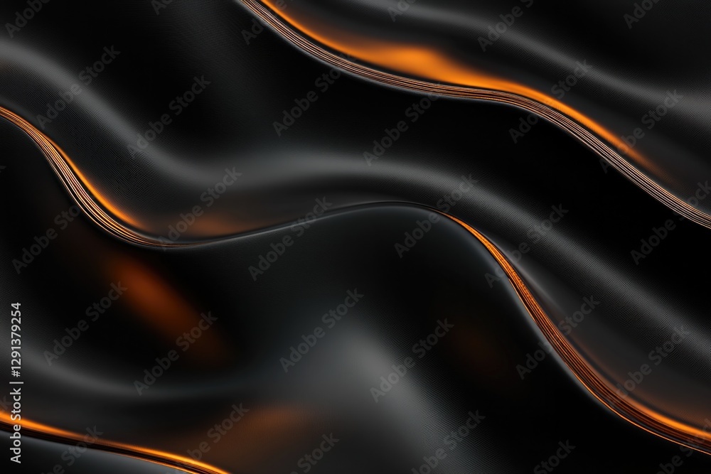 Fototapeta premium Soft black fabric flows gracefully, highlighted by subtle orange