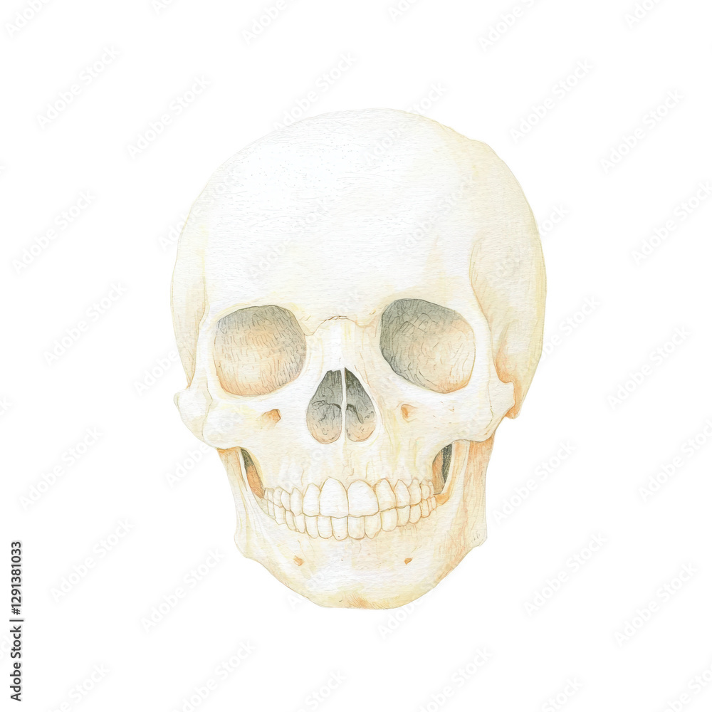 Fototapeta premium Realistic Watercolor Skull Illustration for Art Projects