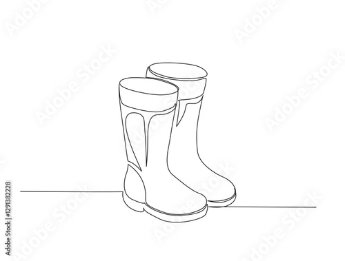 Continuous one line drawing of farmer rubber boots. Rubber boots in single line draw illustration. Editable stroke.