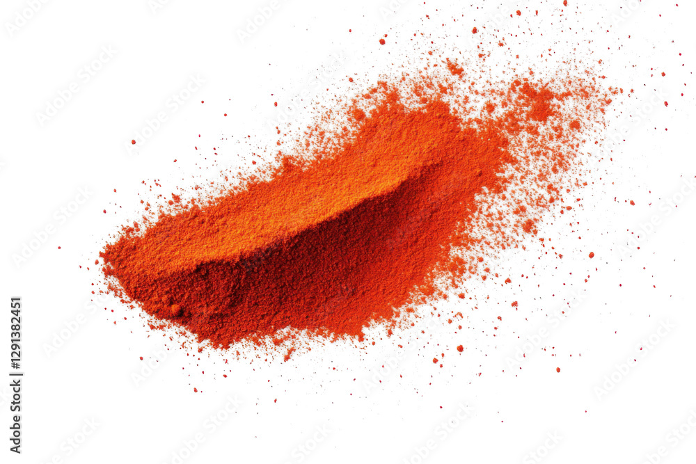 Bright red paprika powder splash flying isolated on transparent or white background, aromatic spice