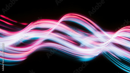 Vibrant neon light wave on dark background for tech design and art