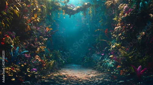Wallpaper Mural Vibrant Underwater Coral Reef Path with Magical Lighting Torontodigital.ca