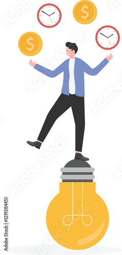 A businessman balances money and time according to his business plans.

