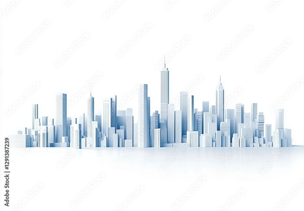 Fototapeta premium Minimalist Cityscape with White Background and Modern Buildings