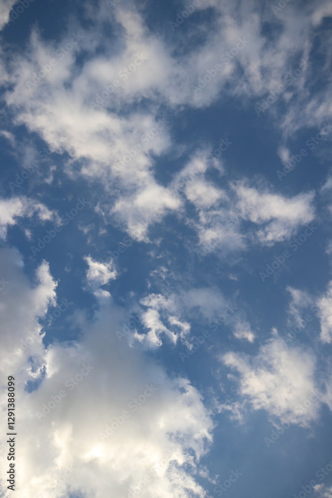 Fototapeta premium Summer blue sky cloud gradient light white background. Gloomy vivid cyan landscape in environment day horizon skyline view spring wind