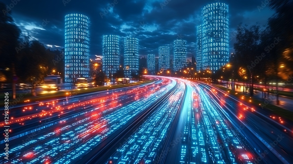 Naklejka premium Night city highway data stream