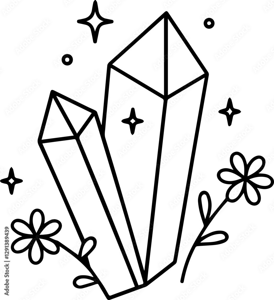 Fototapeta premium flower Keep growing concept Crystals and flowers illustration with sparkling accents.