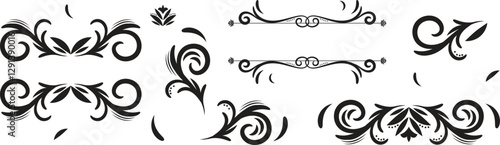 Swirl ornament stroke. Ornamental curls, swirls divider and filigree ornaments vector illustration set