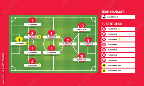 Football or Soccer Starting Lineup Infographic Template Red Team