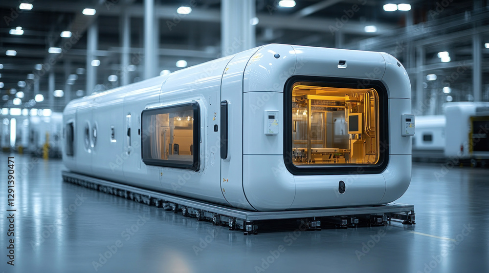 A futuristic modular pharmaceutical factory producing life-saving medicine in remote locations A futuristic modular pharmaceutical factory producing life-saving medicine in remote locations