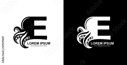 octopus shaped logo design combined with the letter E