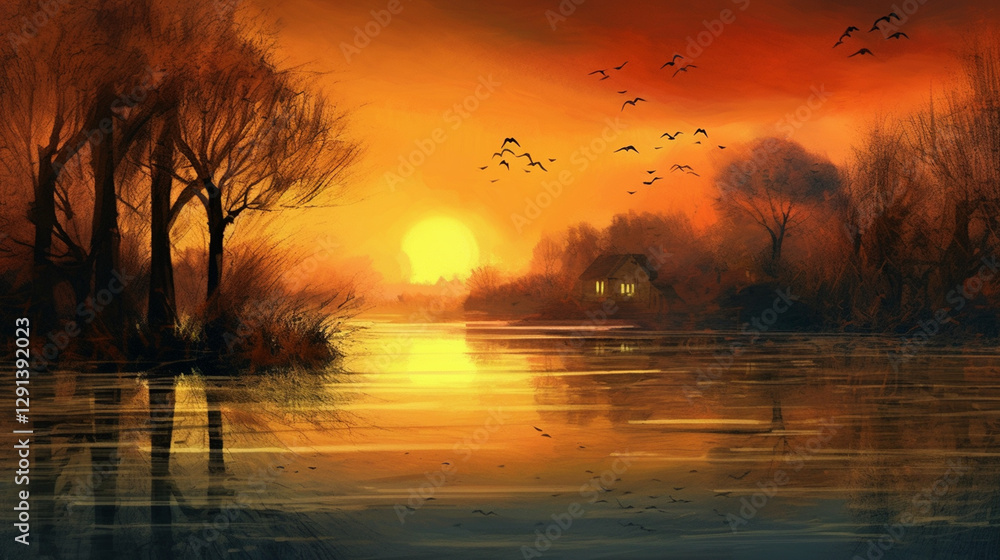 Fototapeta premium a lake at sunset that is rich and peaceful