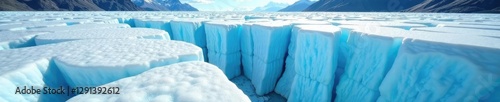 Glacial crevasses and serac formations in the lower part of a glacier, glacier, glacial features, ice