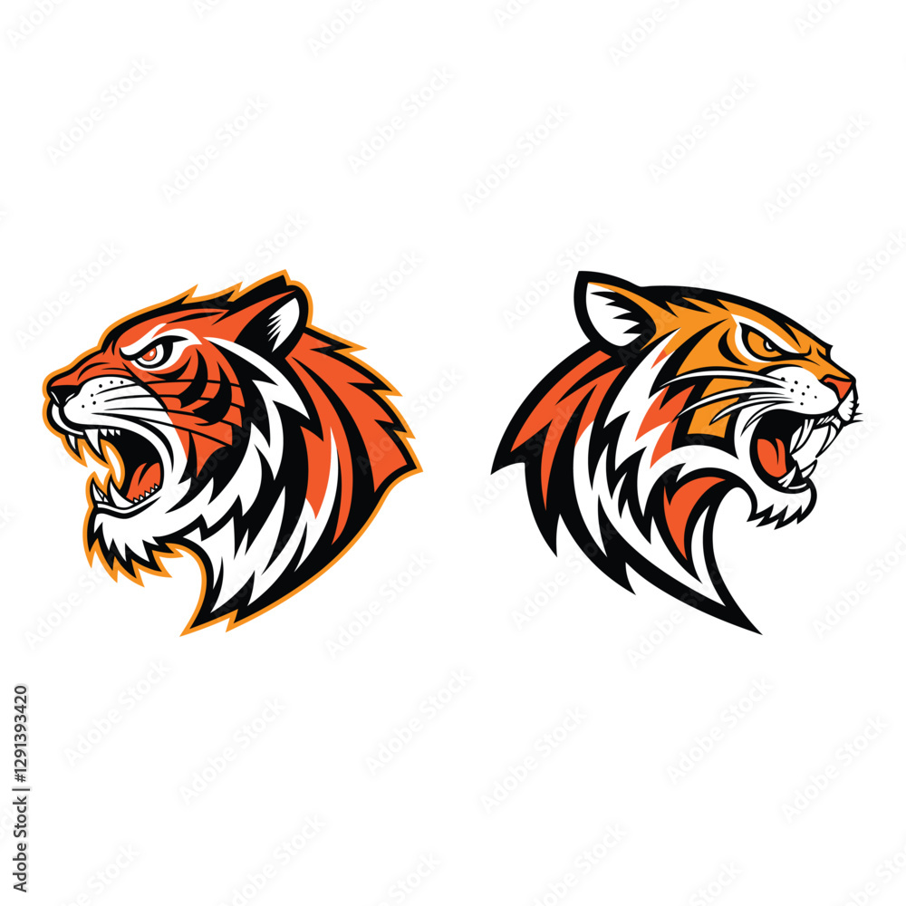 tiger head tattoo set Tiger Face. Tiger fury. Roaring tiger head. Mascot Creative Design. tiger head tattoo set Tiger Face. Tiger fury. Roaring tiger head. Mascot Creative Design.