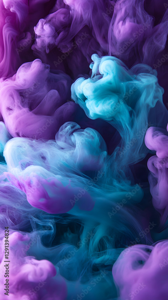 Fototapeta premium A close-up of purple and teal smoke, dark turquoise and light magenta