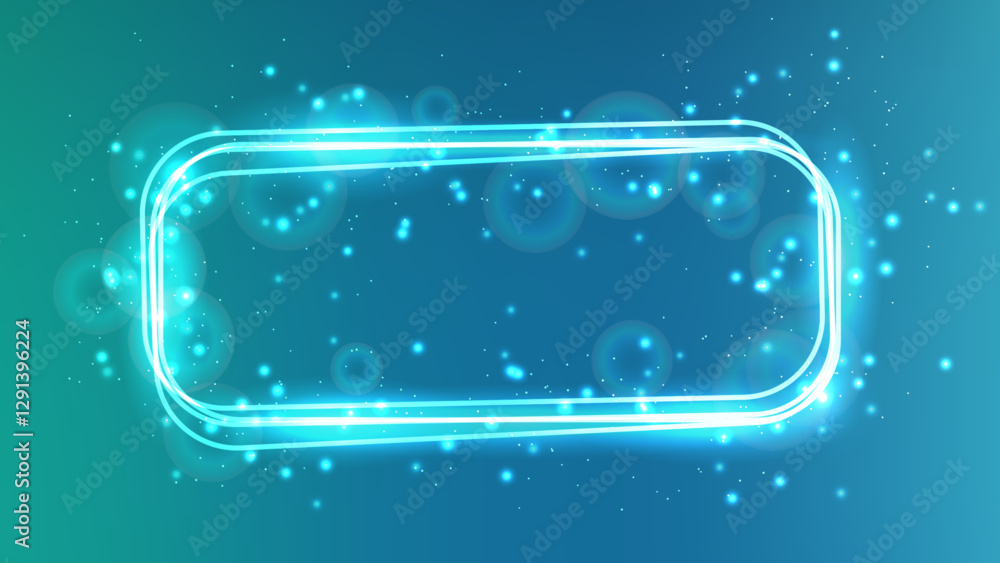 Obraz premium Neon rectangular frame with shining effects and sparkles