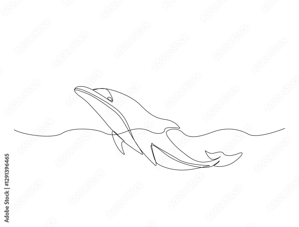Continuous one line drawing of dolphin fish in the sea. Bottlenose dolphin in single line draw illustration. Editable stroke. Continuous one line drawing of dolphin fish in the sea. Bottlenose dolphin in single line draw illustration. Editable stroke.